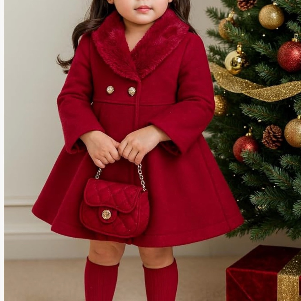 Chic Red Coat with Faux Fur Collar